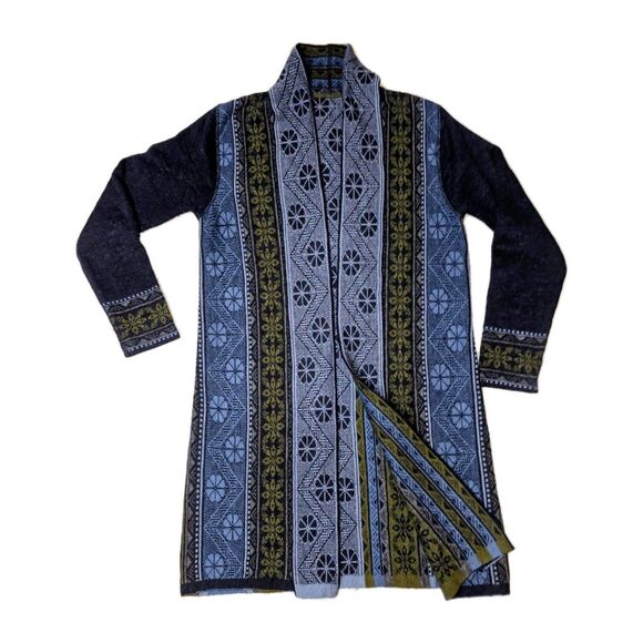 Wool Mohair Open Front Cardigan Blue Green Medium Scottish English Boho - Picture 1 of 5